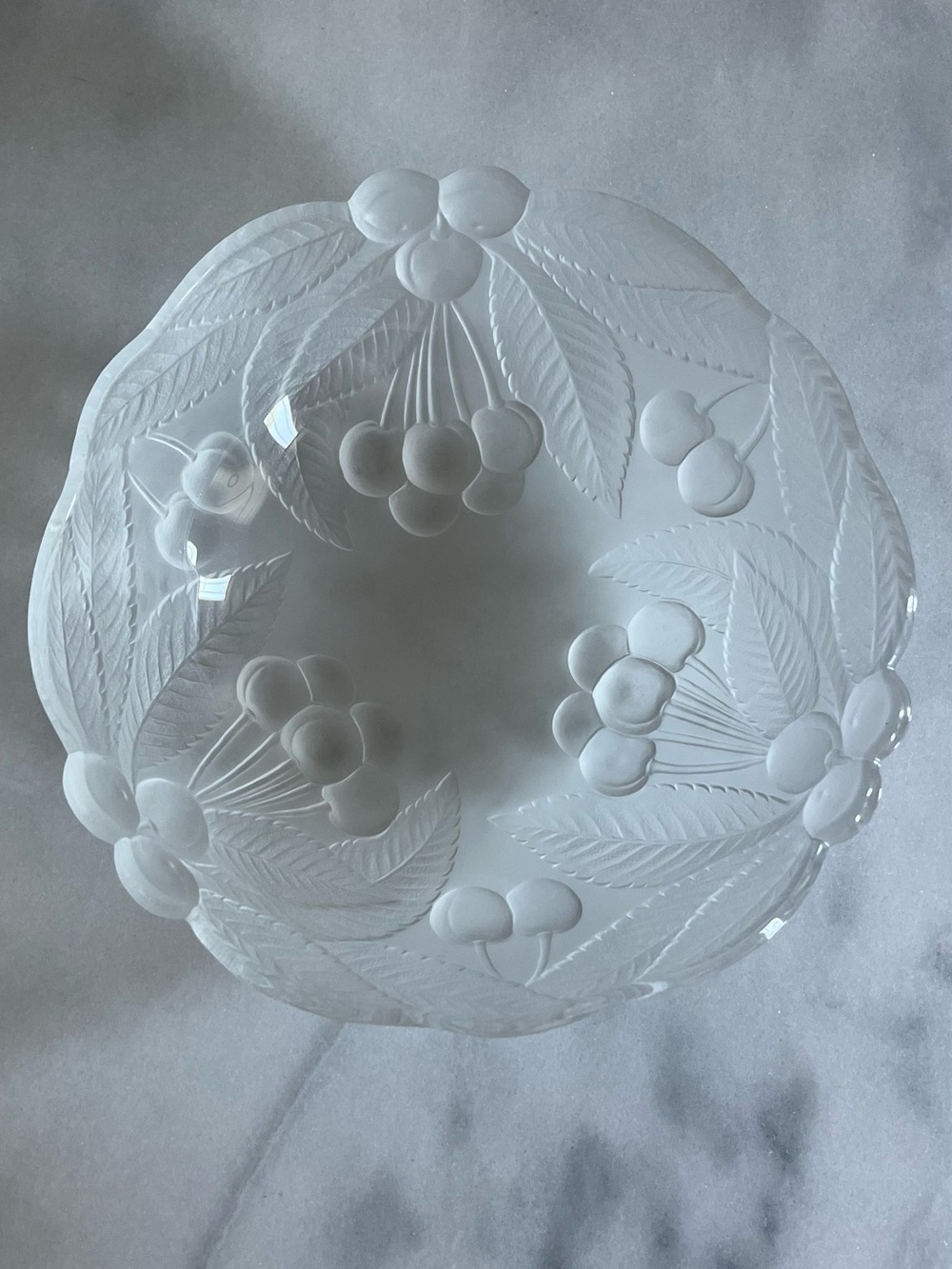 Vintage Mikasa Frosted White Glass Serving Bowl with Cherry Motif